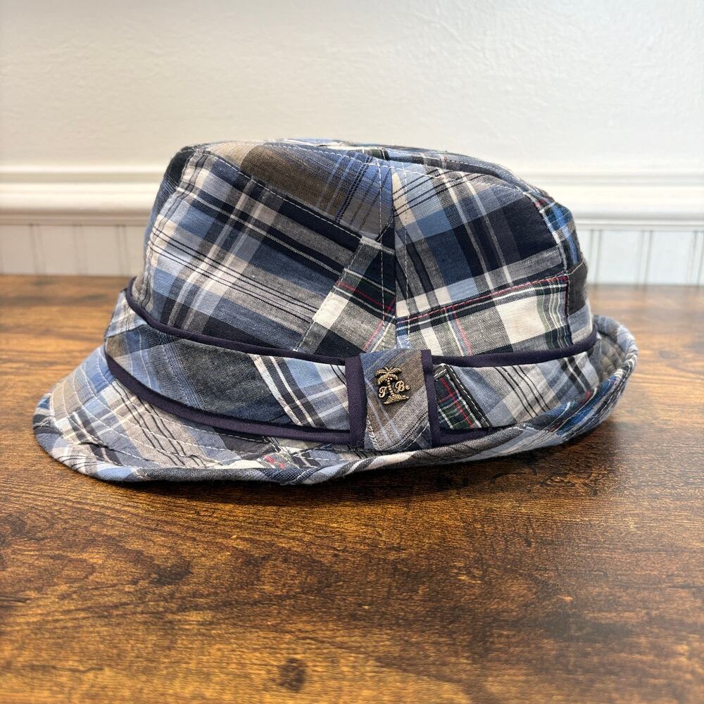 Tommy Bahama La Marque Trilby Fedora Blue Plaid Madras Cotton Summer Vacation - Picture 10 of 10